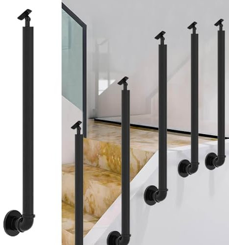 Staircase Railing Post for Garden Porch Wooden Steps - Black Metal Round Tube, Safety Hand Rail Support Bar Rails for Indoor and Outdoor(65cm(25.6in))