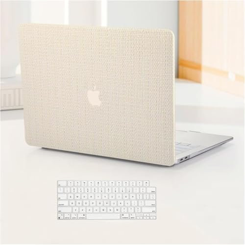 BYCeKe Compatible with MacBook Pro 14 inch Case 2024-2021 M4 M3 M2 M1 A3112 A3185 A3401 A2918 A2992 A2779 A2442,Woven Fabric Texture Cream Leather Hard Shell Case&Keyboard Cover for Mac Pro 14,Beige