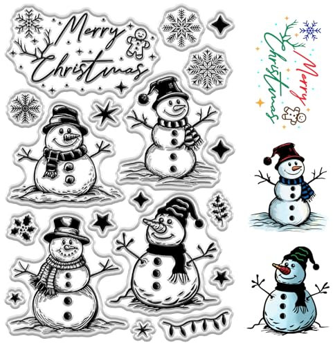 craspire Schneemänner Transparente Gummistempel Frohe Weihnachten Schneeflocken Sterne Wiederverwendbare Transparente Silikonstempelsiegel Für Weihnachts Wintergeschenke DIY Basteln Scrapbooking