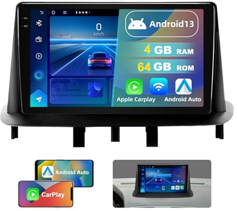 Dvrmedia Autoradio 4GB+64GB Android 13 für Renault Megane 3 2008-2014 9 Touchscreen mit Bluetooth Radio kabellos CarPlay Android Auto Autoradio 2din mit GPS FM WiFi DSP