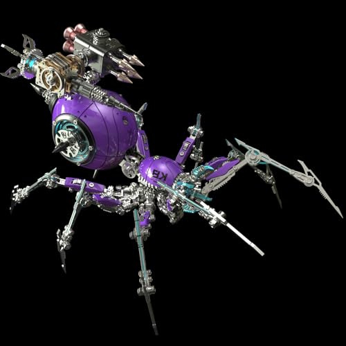 UpGLeuch 3D Metall Puzzle Spinne Erwachsene mit Licht, 3D Metall Bausatz, Lila 3D Mechanical Spinne Metal Puzzle mit Waffen, Desktop Spielzeug Geschenke