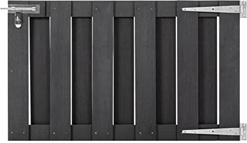 Sufrk Puerta de jardín de WPC 100 x 60 cm gris - Puerta de jardín, de acero galvanizado con cerradura, asa y llave, robusta y duradera