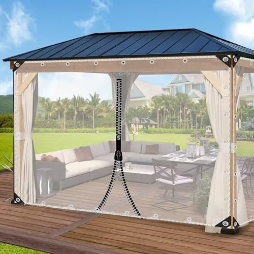 Transparente Außenplanen Mit ösen,1m 1,2m 1,8m 2m 2,6m 3m Wasserdichte Transparente Pvc-Planen,Pergola Planen-Seitenteile,Mit Reißverschluss,Winddicht, Regenfest Abdeckplane,LxW-4.2x2.2m/13.8x7.2ft