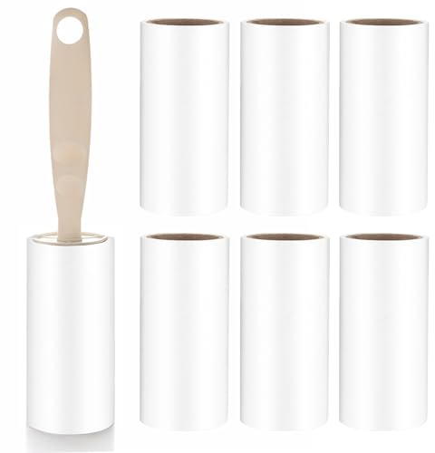 MEETOZ 420 Blatt Fusselrollen für Tierhaare, extra klebrige Fusselrolle, Fusselentferner Rollen Nachfüllungen Klebrig für Tierhaare, Kleidung, Couch, Möbel, Teppich - 1 Griff + 7 Nachfüllungen