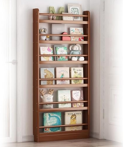 behind the door bookshelf，Slim Wooden Behind Door Bookshelf Bookcase Storage Toys and Books, Hidden Door Bookshelves for Bedroom Living Room, Space-Saving, Wood Open Storage Shelf(31.5 x68.5