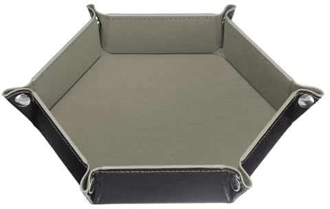 sourcing map PU Leather Dice Tray Unisex Valet Tray Folding Hexagon Tray Portable Entryway Table Nightstand Bedside Desk Holder for Key Wallet Watch Coin Jewelry, Gray