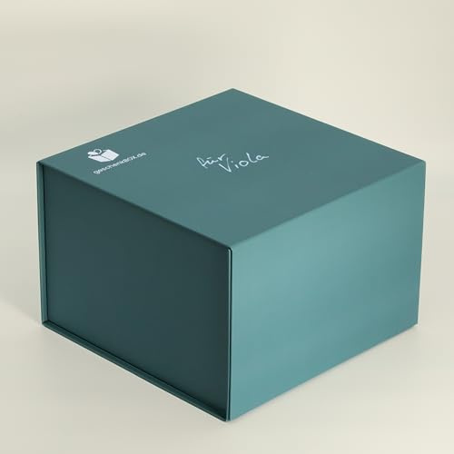 Geschenk-Box mit Deckel | 2er Pack | 23 x 23 x 16 cm | edler, grüner Geschenk-Karton mit Magnet-Verschluss | Perfekt für Geburtstag, Hochzeit, Weihnachten, Geburt | individualisierbar