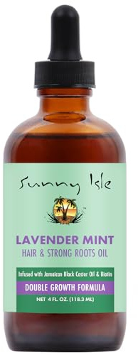 Sunny Isle Lavender Mint Hair and Strong Roots Oil 4oz | Infused with Jamaican Black Castor Oil and Biotin | Strengthen and Condition Hair Follicles | Dry Scalp, Split Ends