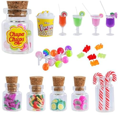 Aolso Miniatur Zubehör Puppenhaus Lebensmittel, 14 Stück Miniatur Wichtel Zubehör Miniatur Lebensmittel Set Puppenhaus Zubehör Mini Food Süßigkeiten Wichtelzubehör für Puppenhausdekoration