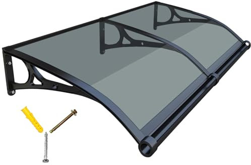 Vordach Haustür Überdachung, Haustürvordach Fenstermarkise, Polycarbonat Türvordach Aluminium Pultvordach, Türdach für draußen Regenschutz UV-Schutz vor Regen und Schnee, Grau 60x320cm