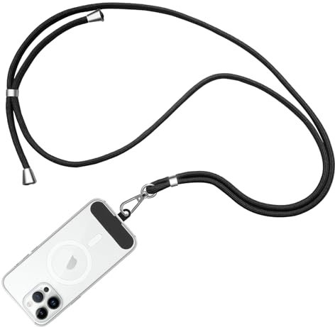 Wanme Cordon Telephone Portable, Lanière de Cou de Téléphone Portable, Réglable et Détachable, Compatible avec la Plupart des Coques de Téléphone, Noir