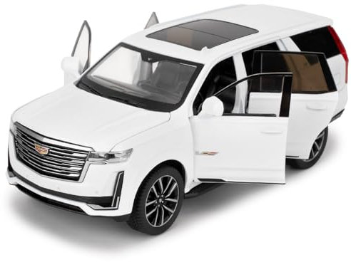 BGHSCA 1/24 Maßstab Auto Modell kompatibel für Sammler Escalade SUV Diecast Toy Vehicle, Zinklegierung Pull Back Spielzeugauto mit Sound und Licht für Erwachsene Jungen Mädchen 3 4 5 6 7 8 (Weiß)