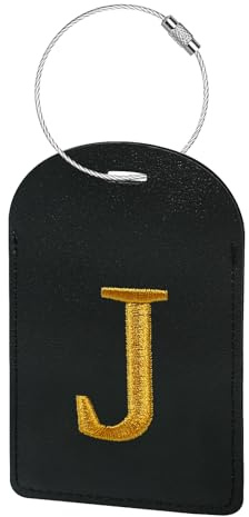 Gloppie Initial Luggage Tags for Suitcases, TSA Approved Letter Luggage Tag, Embroidered Monogrammed Travel Bag Tags Black Baggage Tag J