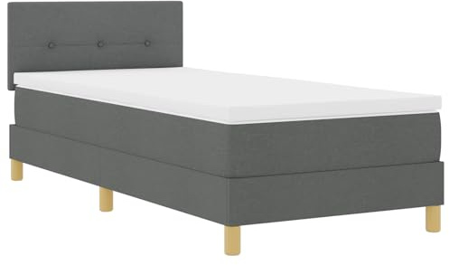 vidaXL Boxspringbett Mit Matratze Dunkelgrau Gepolstert 90X190 cm Modernes Design Stoff für Erwachsene Birkenholzbeine Einfache Montage und Komfort Reißverschlussbezug Schoner Topper