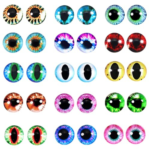 TOAOB 60 Stück Drachenaugen 25 mm Runde Klein Glasaugen zum Basteln | Augen Cabochons aus Glas, für Spielzeug Zubehör Plüschtier Häkeltiere, Puppe Marionette Teddyaugen