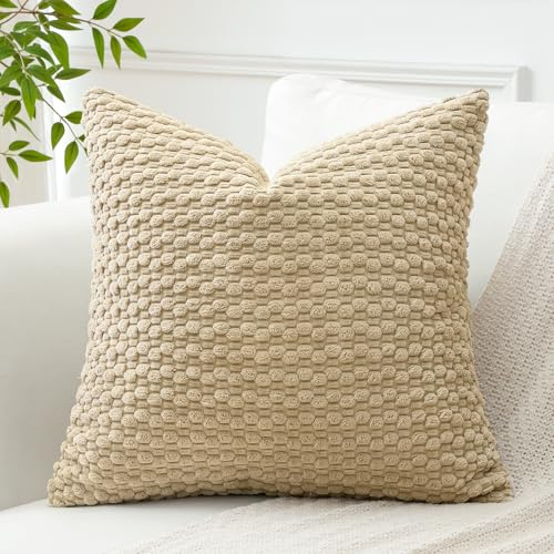 Artscope Kissenbezug Kordsamt Cord Körnig Zierkissenbezug 60x60 cm Geometrische Kissenhüllen Weiche Sofakissen Couchkissen für Sofa Schlafzimmer Wohnzimmer Büro Zuhause Dekorative 1er Set, Hellbraun