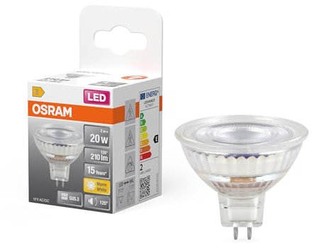 Osram LED Spot Lampe Star MR16 2W 827, 2700K warmweiß, GU5.3, 120°, 210 lm, Niedervolt, Vollglas Design
