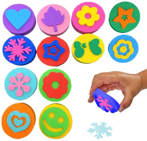 GHPKOTW 12 Stück EVA Schaumstoff Stempel, Doppelseitiger Kinderstempel mit Verschiedenen Cartoon-Motiven, Stempelset für Kinder, Kleinkinder, Frühes Lernen, DIY Basteln