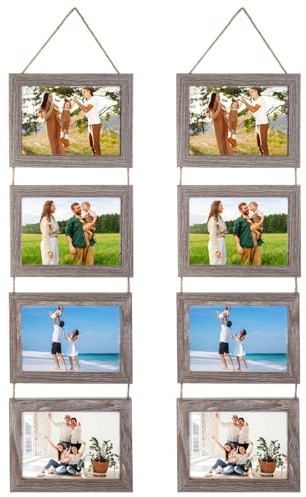 yeeplant 2 Holz-Collage-Bilderrahmen für die Wand, hängendes Bauernhaus-Display-Set mit Acrylplatten, Jutekordel für Schlafzimmer, Treppen und Büro