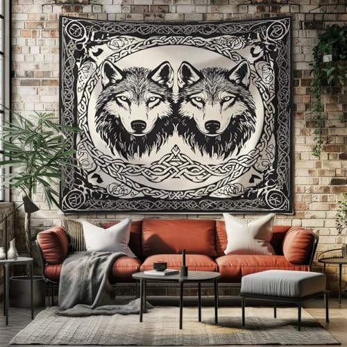 SKOEUI Tier Wolf Wandteppich Keltischer Knoten Wandteppiche Sommer Wandtuch Tapestry Wandbehang für Wohnzimmer Schlafzimmer Wohnheim Wanddeko 200x150cm