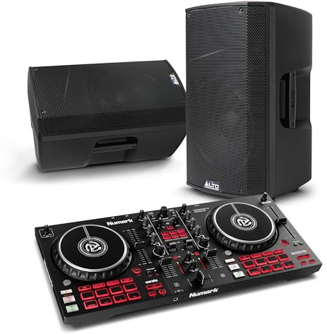 Numark Mixtrack Pro FX DJ Controller and ALTO TX412 Powered PA Speakers Pair for Live Music, DJ sets, Events, Music production