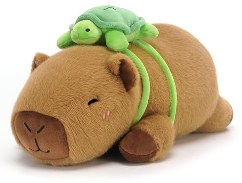 SQEQE Weighted Capybara Stuffed Animals, Cute Plush Toy Cuddle Pillow 35CM | Capybara Teddy with Turtle Backpack, Soft Cuddly Toy, Gift for Kids Adults