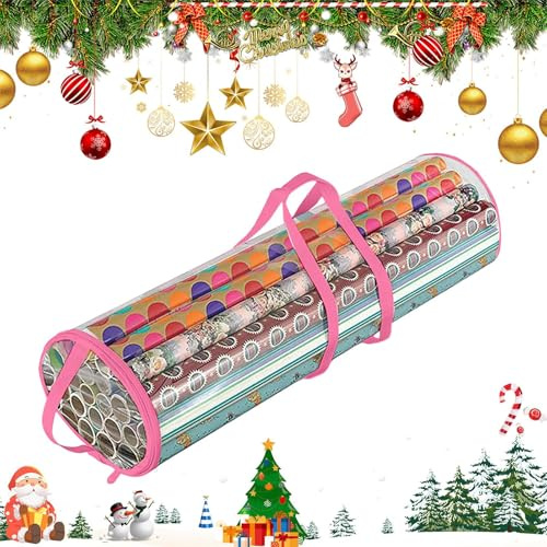 Duvcoywae Weihnachtsgeschenkpapier Aufbewahrung,Geschenkpapier Aufbewahrungsbox - Klare Aufbewahrungsbox Mit Griff Für Festtagsdekoration Wohnzimmer Organisation
