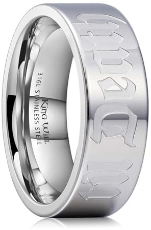 King Will Till Death Herren-Ehering aus Edelstahl, 8mm Silberner 316L Edelstahl-Ehering für Herren Damen Poliert Korrosionsbeständig Till Death Ring Bequeme Passform