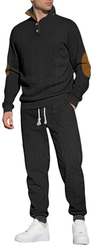 MEDUOLA Zweiteiliger Herren-Anzug, langärmeliges Hemd mit Stehkragen und Hose, Herren-Sportbekleidungsset mit Plissee-Muster