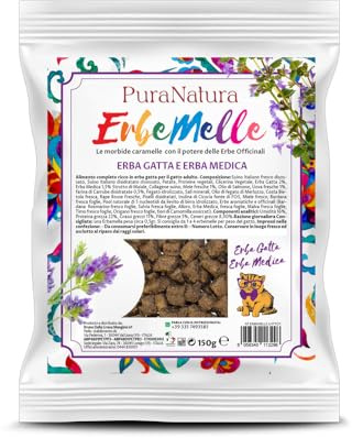 PURA NATURA- Erbemelle snack gatto- 150 gr- Erba Gatta e Erba Medica