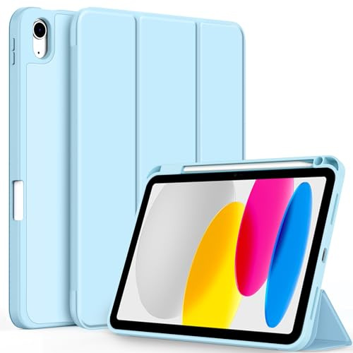 CACOE TPU Case for iPad A16 11th/10th Generation +Pencil Holder,Ice Blue | 2025 2022 11/10.9 inch, Slim Protective Smart Cover for 11/10 Gen with Stand