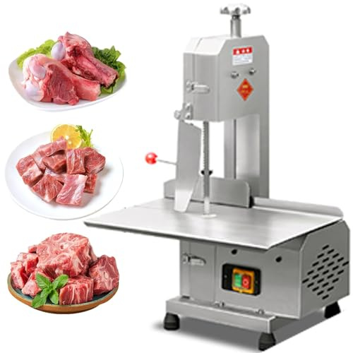 Sierra de hueso de 750 W, sierra de cinta de corte de carne de acero inoxidable de alta potencia para pescado, carne de res y carne congelada, diseño de mesa