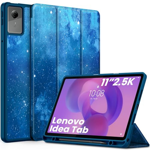 EasyAcc Cover Compatibile con Lenovo Idea Tab 11 Pollici Tablet 2025 | Custodia con Portapenne TB-336ZU TB-336FU, Ultra Sottile con Funzione Stand Slim PU Pelle Protettiva, Blu Cielo Stellato