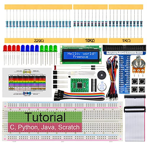 Freenove LCD 1602 Starter Kit for Raspberry Pi 5 4 B 3 B+ 400 Zero 2 W, 535-Page Detailed Tutorial, Python C Java Scratch Processing Code, 151 Items, 69 Projects (Raspberry Pi NOT Included)