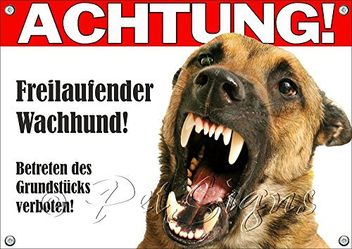 Petsigns Hundeschild - Malinois - Freilaufender Wachhund - Warnschild aus Metall, DIN A4