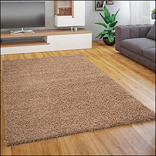 Paco Home Teppich Wohnzimmer Schlafzimmer Hochflor Shaggy Flokati Optik Einfarbiges Design Weich Flauschig Moderne Deko, Grösse:190x280 cm, Farbe:Beige