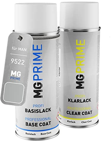 MG PRIME Autolack Sprühdosen Set für MAN 9522 Silber Metallic Basislack Klarlack Spraydose 400ml