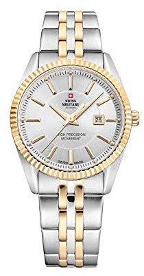 Swiss Military by Chrono Damen Uhr Armbanduhr Quarzwerk mit Edelstahl Metallarmband Analoge Damenuhr Silber Gold SM34066.05