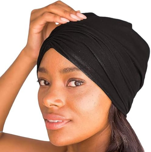 Kitsch Satingefütterte Mütze – Seidenhaube für Frauen zum Schlafen, atmungsaktiv, dehnbar, reduziert Haarbruch und Frizz. Perfekt für glattes, gesundes Haar – ideal für die Nacht – Schwarz.