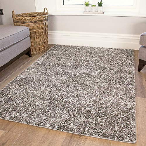 Grey Silver Mottled Speckled Mixed Fluffy Thick Shaggy Shag Warm Living Room Rug & Bedroom Area Rugs
