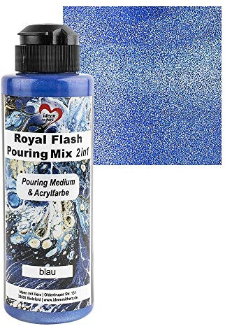 Ideen mit Herz Royal Flash Pouring Mix 2in1 | Pouring Medium & Metallic-Acrylfarbe mit Glitzer-Effekt | 180 ml | kein weiteres Mischen mit Fluid, Medium oder Silikonöl erforderlich (blau)