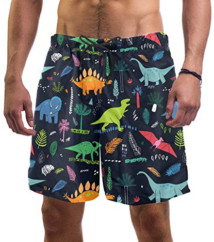 Eslifey, costume da bagno da uomo con dinosauri e foglie di palma, costume da bagno elastico da uomo Multi S