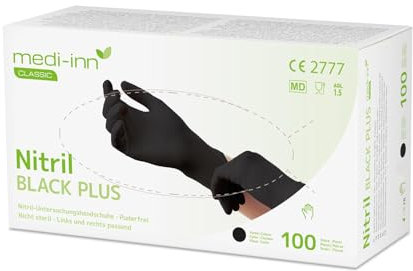 Medi-Inn+ PS Handschuhe, Nitril puderfrei Black Plus schwarz Größe L 93019 Nitrilhandschuhe Einweghandschuhe, 100 Stück