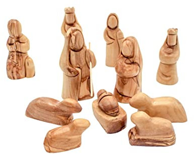 Olive Wood Gifts Shop Handgefertigtes Olivenholz-Krippenset (8,9 cm Holzfiguren), geschnitzt von talentierten christlichen Künstlern in Bethlehem, der Stadt Davids