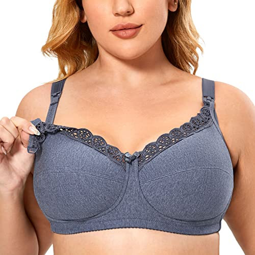 Gratlin Femme Soutien-Gorge d'allaitement en Coton Grande Taille sans Armature Blue Marl 110G