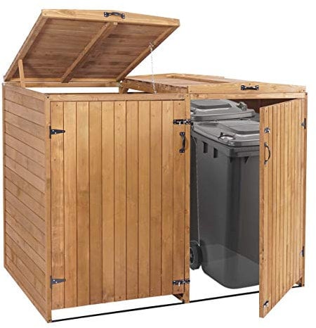 Mendler XL 2er-/4er-Mülltonnenverkleidung HWC-H74AM, Mülltonnenbox, erweiterbar 126x158x98cm Holz MVG - braun