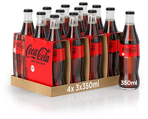 Coca-Cola Zero Zuccheri – 12 Bottiglie da 350 ml, Tutto il Gusto della Formula Coca-Cola Senza Calorie, in Bottiglia di Vetro 100% Riciclabile, Bevanda Analcolica con Edulcoranti