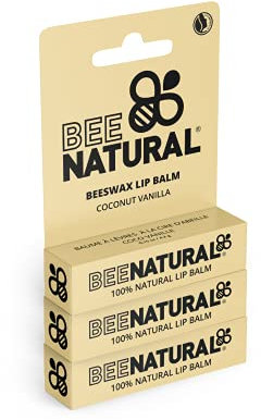 Bee Natural - 100% natürlicher feuchtigkeitsspendender Lippenbalsam, Kokosnuss Vanille, 3er Pack