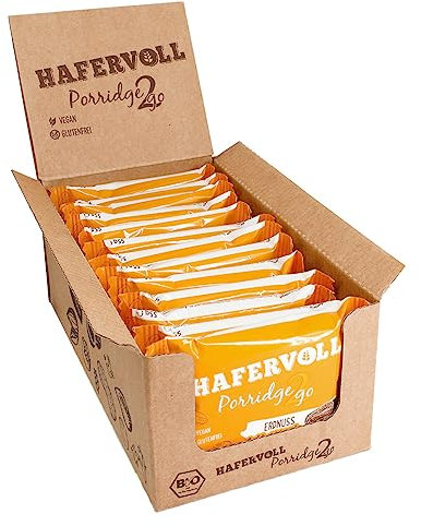 Hafervoll Porridge2go Erdnuss & Nussmus, 13 x 55g Riegel- Vegan, Bio, Glutenfrei, Naschen ohne Zusatz von Zucker, mit Hafer, Datteln und Quinoa-Pops