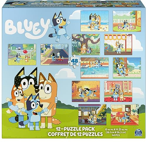 Spin Master Games, Bluey Puzzles 12-Pack, Jigsaw Puzzles for Preschoolers, Ages 4 & Up